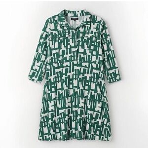 GLAMOUR Geometric Mod Print Shirt Dress - Green/White - Size 16  MCM Retro Style